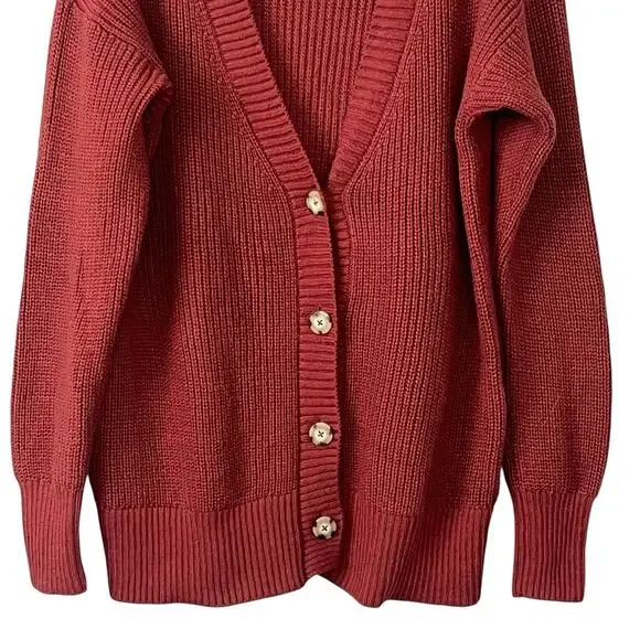 Faherty Cozy Boyfriend Cardigan Women's Size M Ribbed Jackson V Neck Henna NEW - Picture 5 of 8